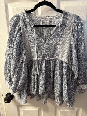 Whistles Blue Floral Peasant Tunic Top